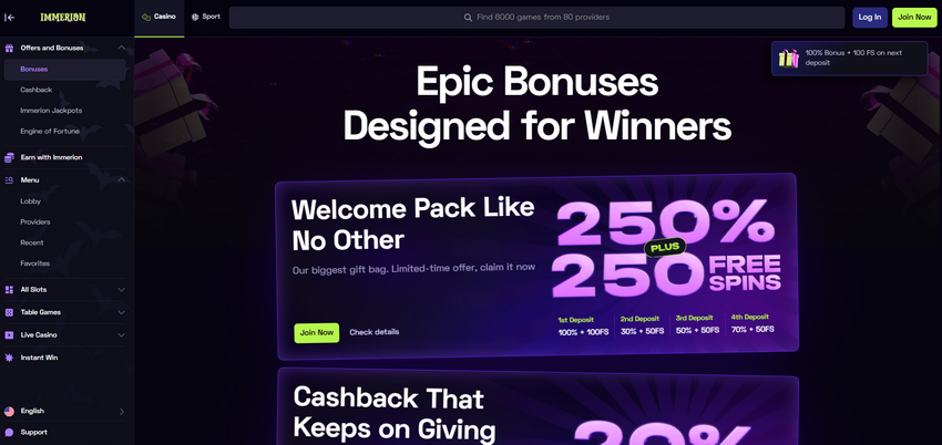 Testimonianza su Immerion Online Casino